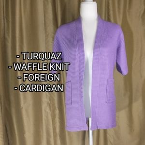 Turquaz Lilac Waffle Knit Cardigan. Size Large.